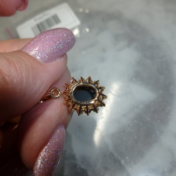 18K Gold Electroplate Onyx Swarovski Crystals Pendant - Picture 8 of 12